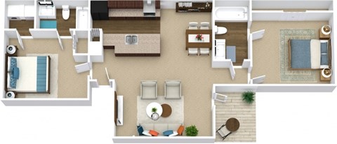 Floor plan for 2 beds, 2 baths, 922 sqft